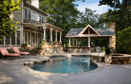 custom pool with outdoor patio