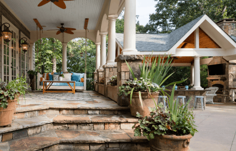 outdoor patio with fireplace