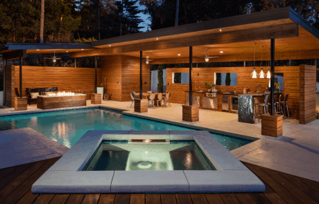 custom pool and fireplace