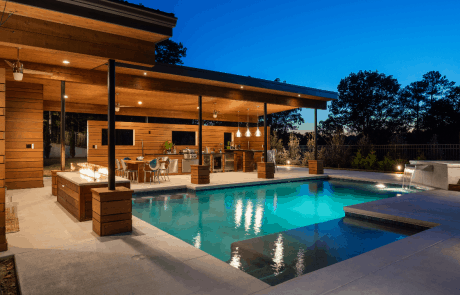 custom pool and fireplace