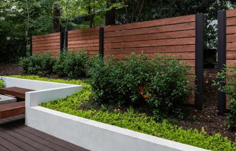 Custom privacy screen walls and modern landscaping