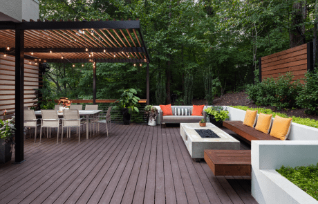 Custom modern backyard design provides a stunning outdoor living area