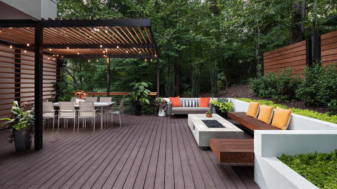 Custom modern backyard design provides a stunning outdoor living area