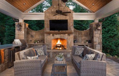 outdoor patio with fireplace