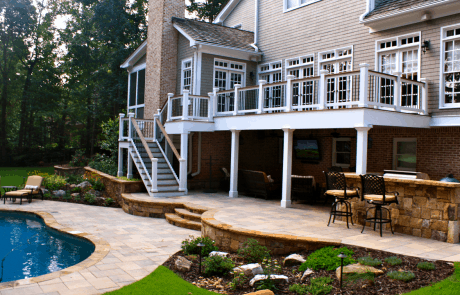 outdoor patio with custom pool