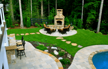 outdoor patio with fireplace