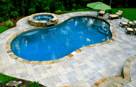 outdoor patio with custom pool