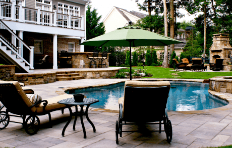 outdoor patio with custom pool