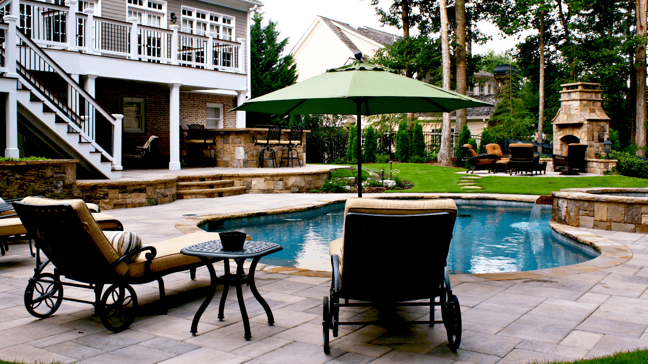 outdoor patio with custom pool