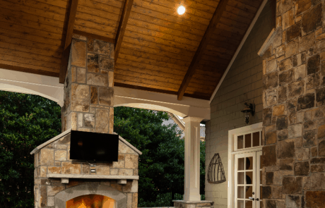 outdoor patio with fireplace