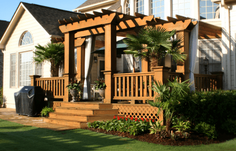 wooden porch and customer landscaping