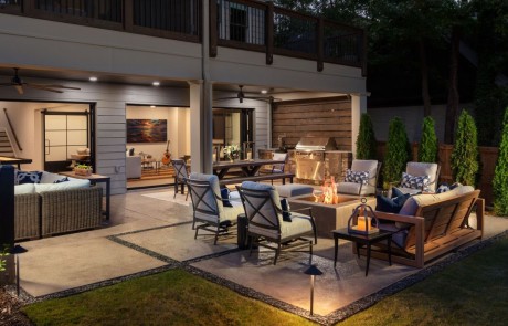 outdoor patio with fireplace