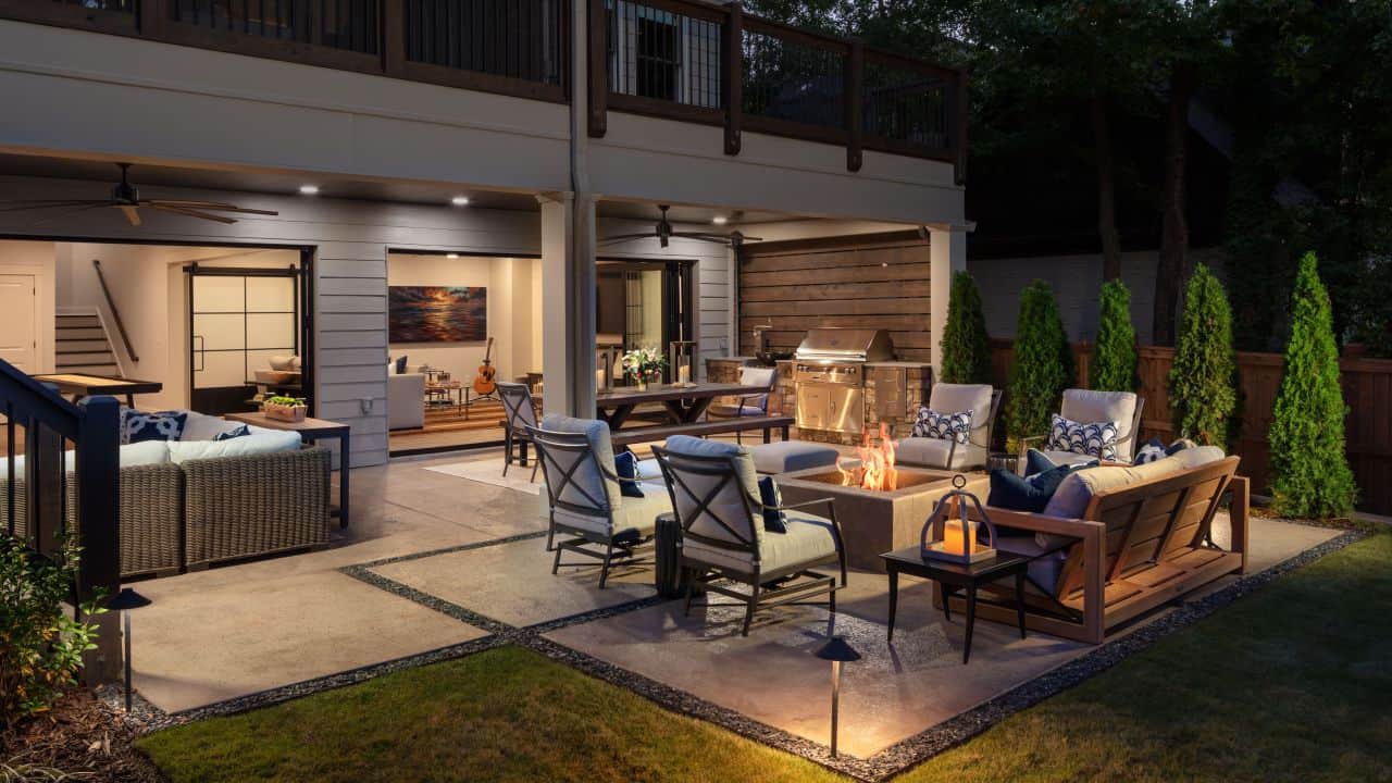 outdoor patio with fireplace