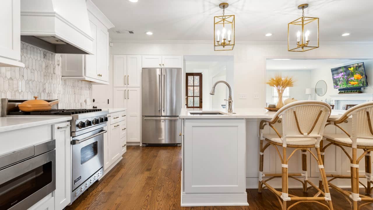 Open Kitchen Remodeled with white countertops