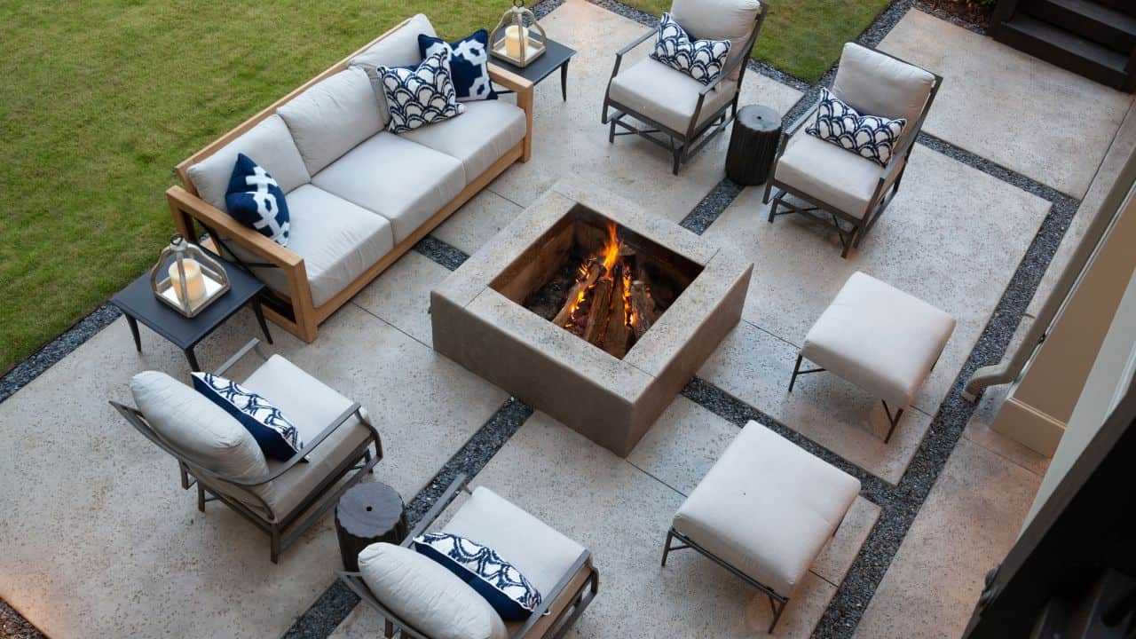 outdoor patio with wooden fireplace