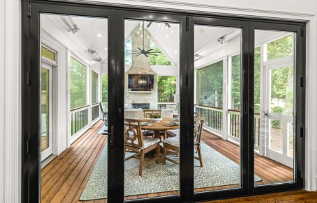Large modern 12’ bi-fold doors create seamless access to the new outdoor living addition and immediately increases our client’s living and entertaining space.